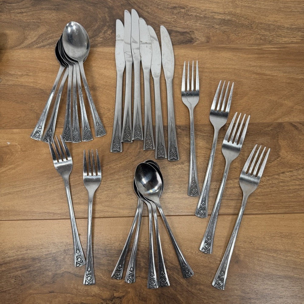 23Pc Northland Pasadena Rose Stainless Steel Flatware SPOONS FORKS KNIVES Used